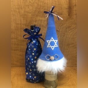 Gnome Gift Bag Bottle Topper Star David Jewish Decor Hanukkah Gift Wine Bow
